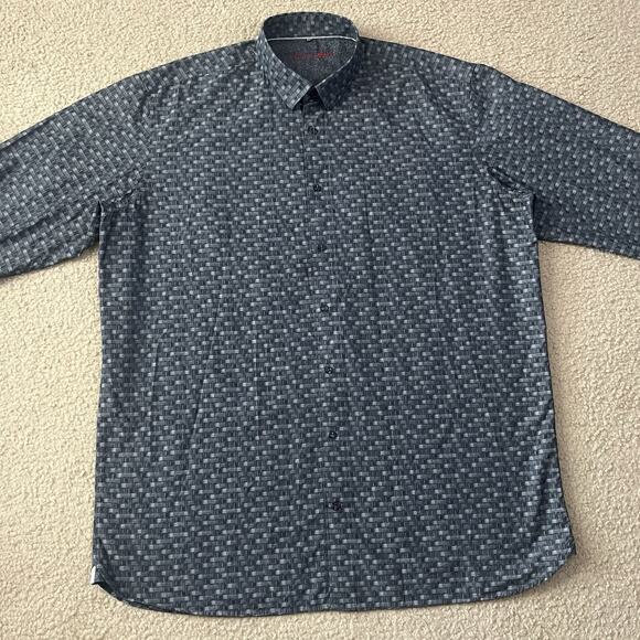 Visconti Black Mens Gray Pattern Long Sleeve Button Up Shirt Size 2XLT - Picture 2 of 6
